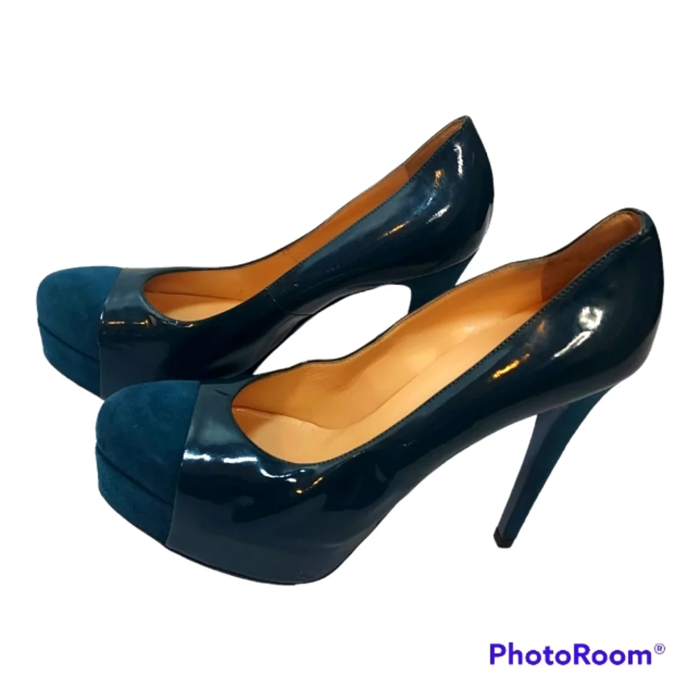 Alessandro Oteri Teal Patent and Suede Heels, size 8